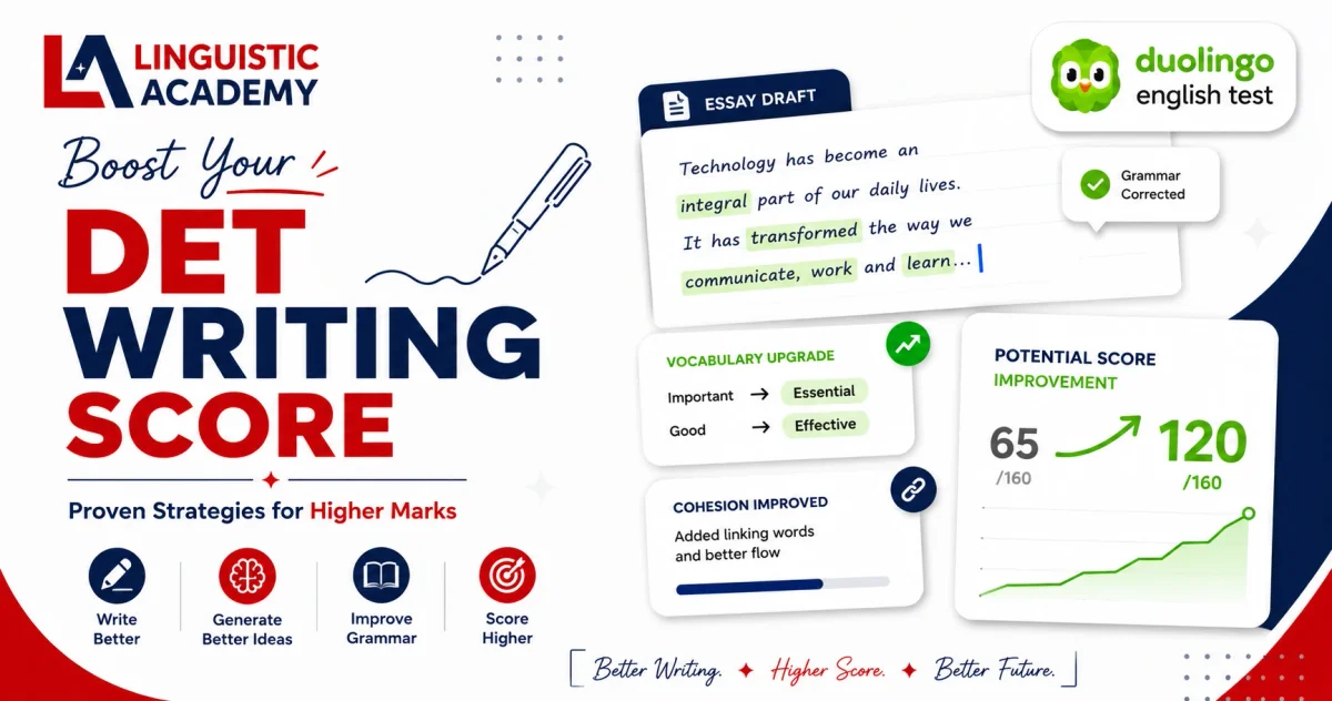 DET Writing Score Tips: How the AI Grades You and How to Beat It - Learn about Duolingo English Test scores, proctoring rules, and certification requirements with Linguistic Academy