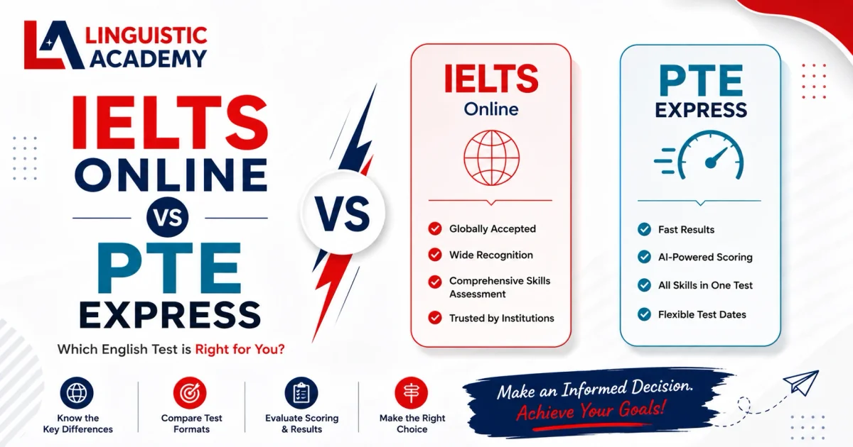IELTS Online vs PTE Express. Which At-Home English Test Is Better for US Study in 2026? - Learn about Duolingo English Test scores, proctoring rules, and certification requirements with Linguistic Academy